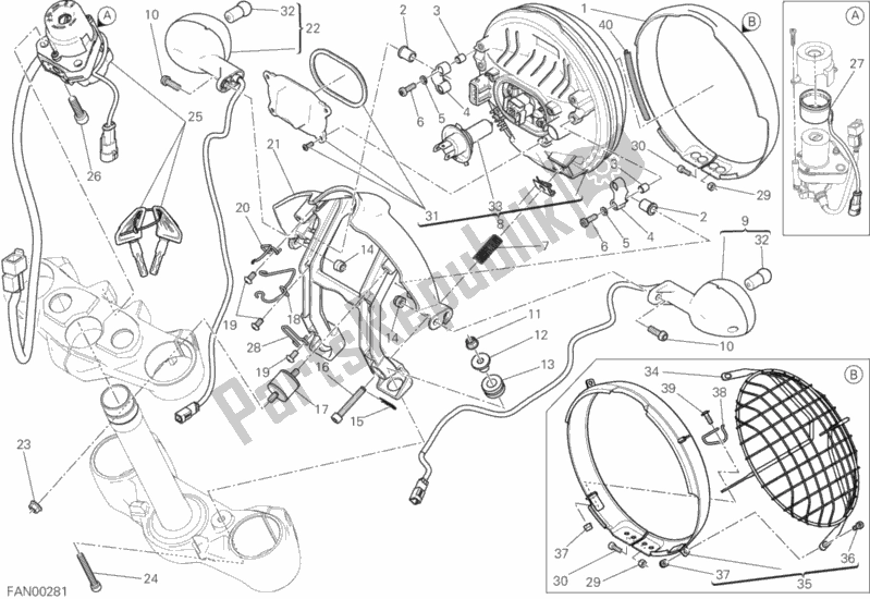 All parts for the Headlight of the Ducati Scrambler Urban Enduro Thailand 803 2015